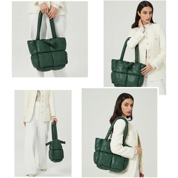 ✨ Yfgbcx Shoulder Bag Women White Puffer Tote Winter Down Cotton Padded Handbag - Picture 3 of 7